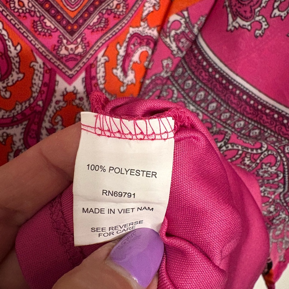 Boho style Vibrant Pink and Orange Women's Top - Picture 5 of 8
